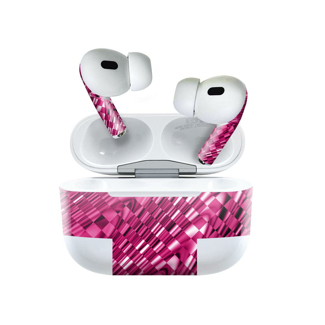 Air Pods Pro2 / Pro1 専用 デザインスキンシール airpods エアポッド apple アップル AirPods Pro 第1世代 airpodsPro 第2世代 対応 イヤホン カバー デコレーション アクセサリー デコシール 006876 チェック　ピンク