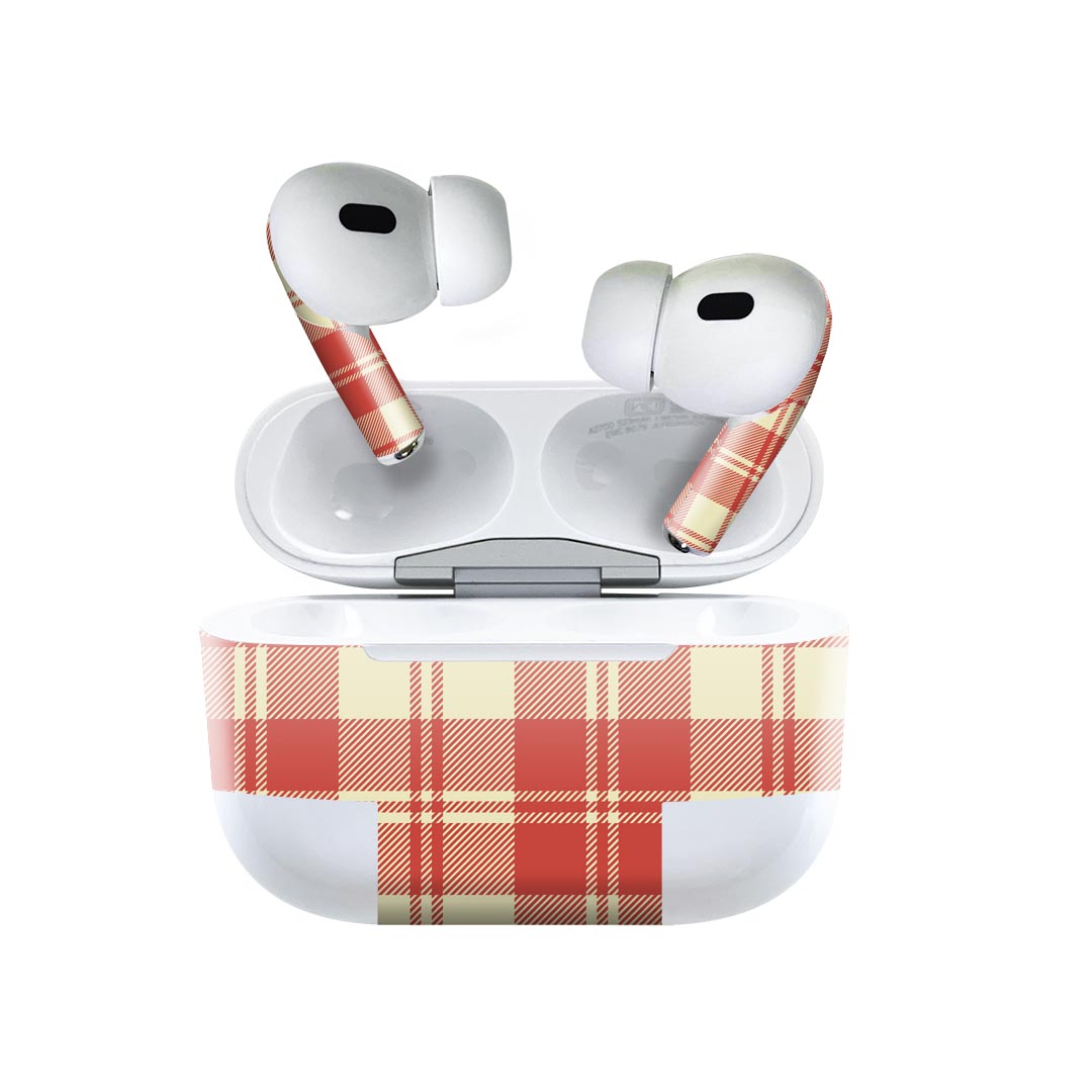 Air Pods Pro2 / Pro1 専用 デザインスキンシール airpods エアポッド apple アップル AirPods Pro 第1世代 airpodsPro 第2世代 対応 イヤホン カバー デコレーション アクセサリー デコシール 007429 チェック　模様　赤　レッド