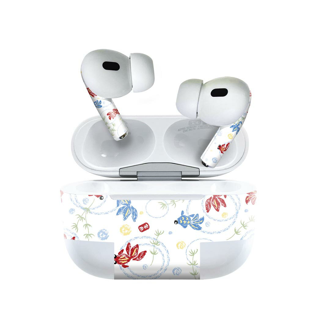 Air Pods Pro2 / Pro1 専用 デザインスキンシール airpods エアポッド apple アップル AirPods Pro 第1世代 airpodsPro 第2世代 対応 イヤホン カバー デコレーション アクセサリー デコシール 007931 金魚　きんぎょ　イラスト　赤　青