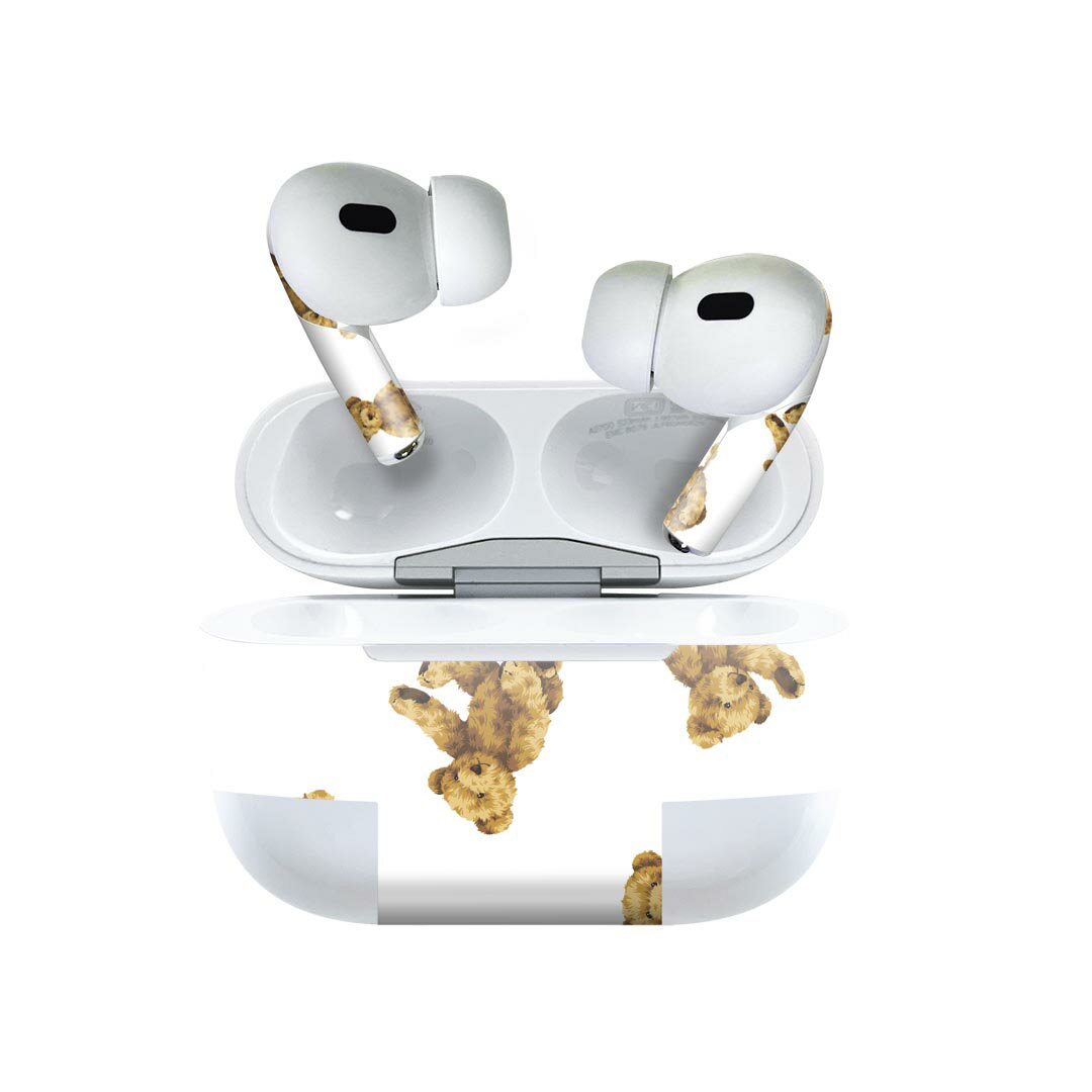 Air Pods Pro2 / Pro1 専用 デザインスキンシール airpods エアポッド apple アップル AirPods Pro 第1世代 airpodsPro 第2世代 対応 イヤホン カバー デコレーション アクセサリー デコシール 008738 テディベア　イラスト　模様