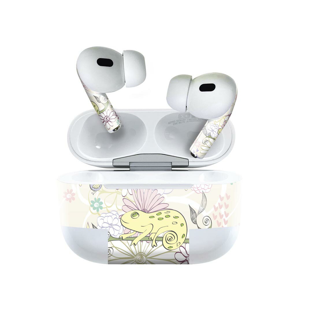 Air Pods Pro2 / Pro1 専用 デザインスキンシール airpods エアポッド apple アップル AirPods Pro 第1世代 airpodsPro 第2世代 対応 イヤホン カバー デコレーション アクセサリー デコシール 008895 花　　ピンク　カメレオン