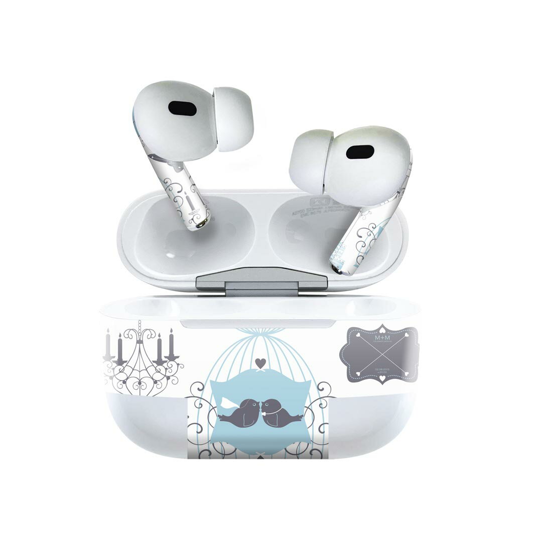 Air Pods Pro2 / Pro1 専用 デザインスキンシール airpods エアポッド apple アップル AirPods Pro 第1世代 airpodsPro 第2世代 対応 イヤホン カバー デコレーション アクセサリー デコシール 009279 動物　鳥　ハート　青