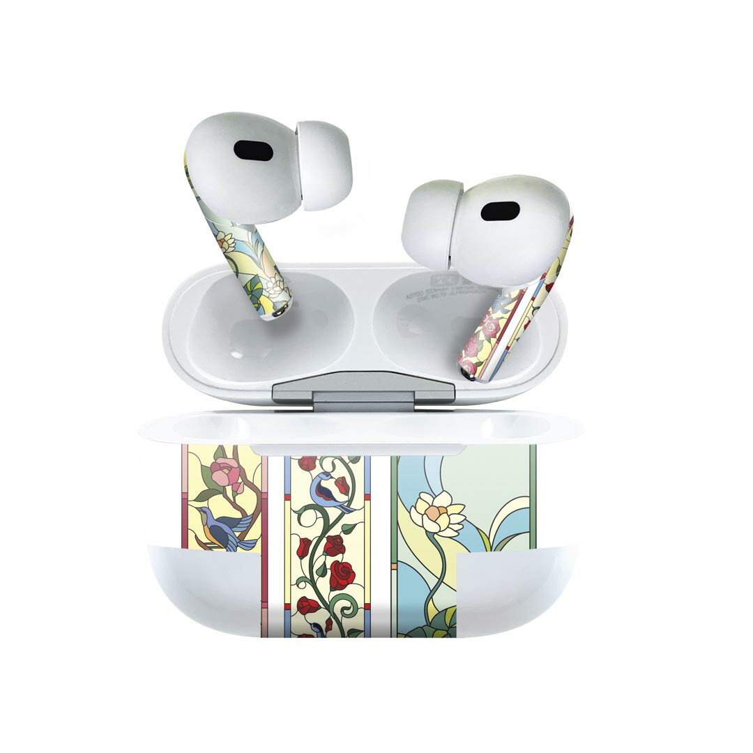 Air Pods Pro2 / Pro1 専用 デザインスキンシール airpods エアポッド apple アップル AirPods Pro 第1世代 airpodsPro 第2世代 対応 イヤホン カバー デコレーション アクセサリー デコシール 010147 花 青 緑
