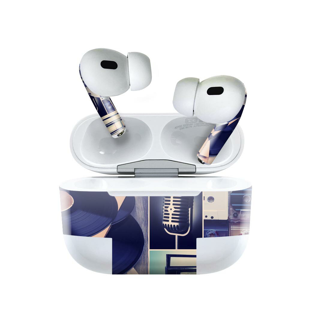 Air Pods Pro2 / Pro1 専用 デザインスキンシール airpods エアポッド apple アップル AirPods Pro 第1世代 airpodsPro 第2世代 対応 イヤホン カバー デコレーション アクセサリー デコシール 010839 レコード　音楽　レトロ