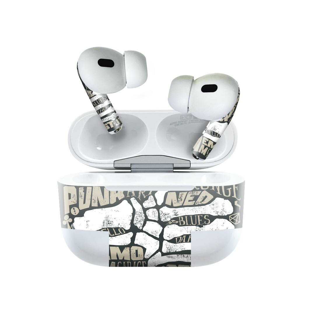 Air Pods Pro2 / Pro1 専用 デザインスキンシール airpods エアポッド apple アップル AirPods Pro 第1世代 airpodsPro 第2世代 対応 イヤホン カバー デコレーション アクセサリー デコシール 010938 骨　英語　文字
