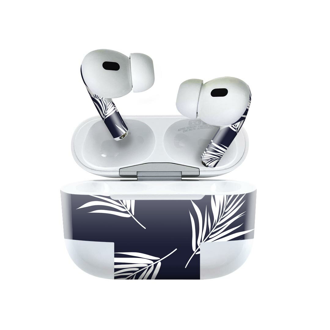Air Pods Pro2 / Pro1 専用 デザインスキンシール airpods エアポッド apple アップル AirPods Pro 第1世代 airpodsPro 第2世代 対応 イヤホン カバー デコレーション アクセサリー デコシール 012069 植物　ネイビー　柄
