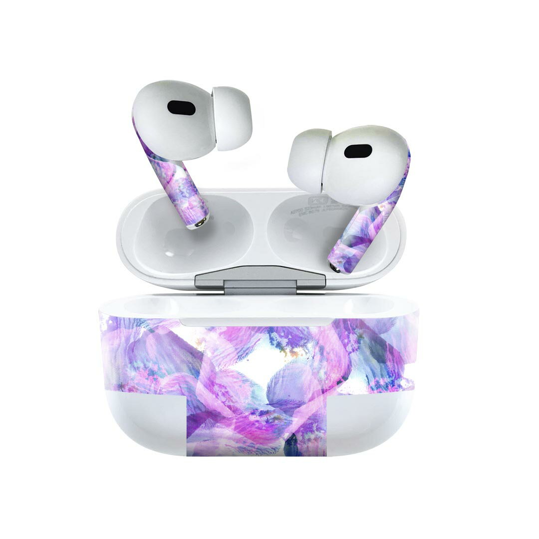 Air Pods Pro2 / Pro1 専用 デザインスキンシール airpods エアポッド apple アップル AirPods Pro 第1世代 airpodsPro 第2世代 対応 イヤホン カバー デコレーション アクセサリー デコシール 012529 紫 ピンク 水彩
