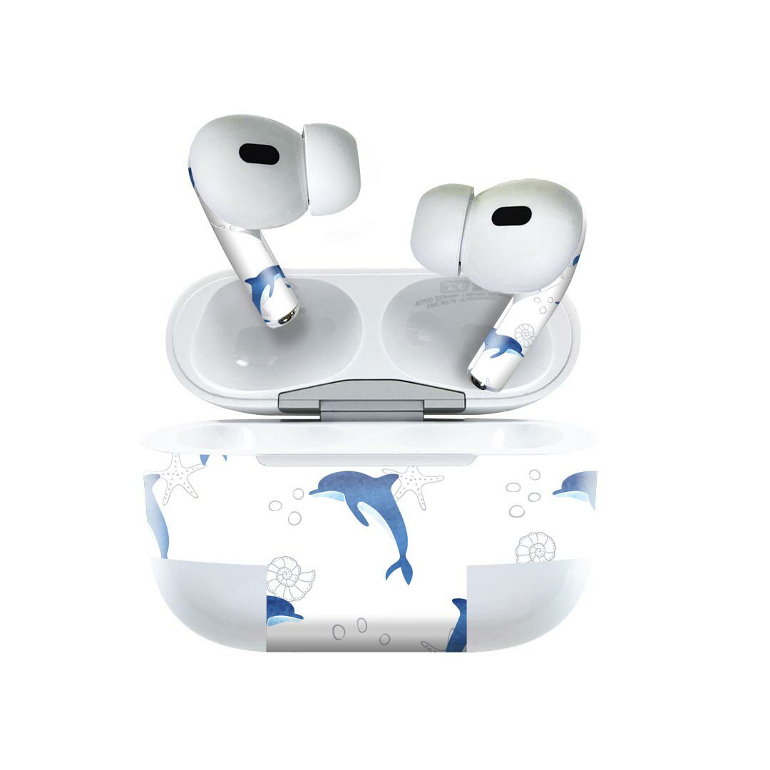 Air Pods Pro2 / Pro1 専用 デザインスキンシール airpods エアポッド apple アップル AirPods Pro 第1世代 airpodsPro 第2世代 対応 イヤホン カバー デコレーション アクセサリー デコシール 013907 イルカ　海　アニマル