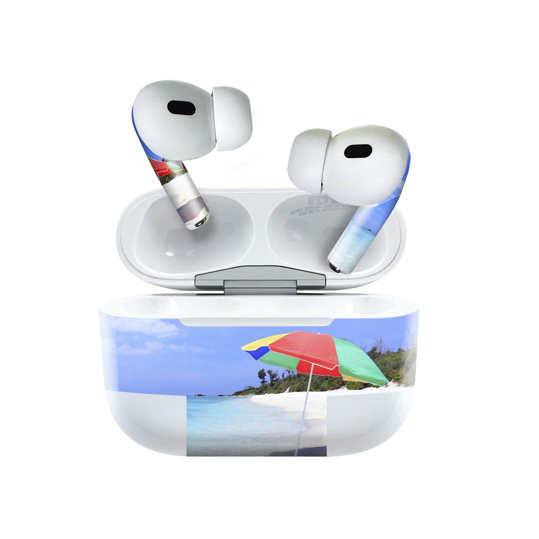 Air Pods Pro2 / Pro1 専用 デザインスキンシール airpods エアポッド apple アップル AirPods Pro 第1世代 airpodsPro 第2世代 対応 イヤホン カバー デコレーション アクセサリー デコシール 014900 夏　海　海岸　砂浜