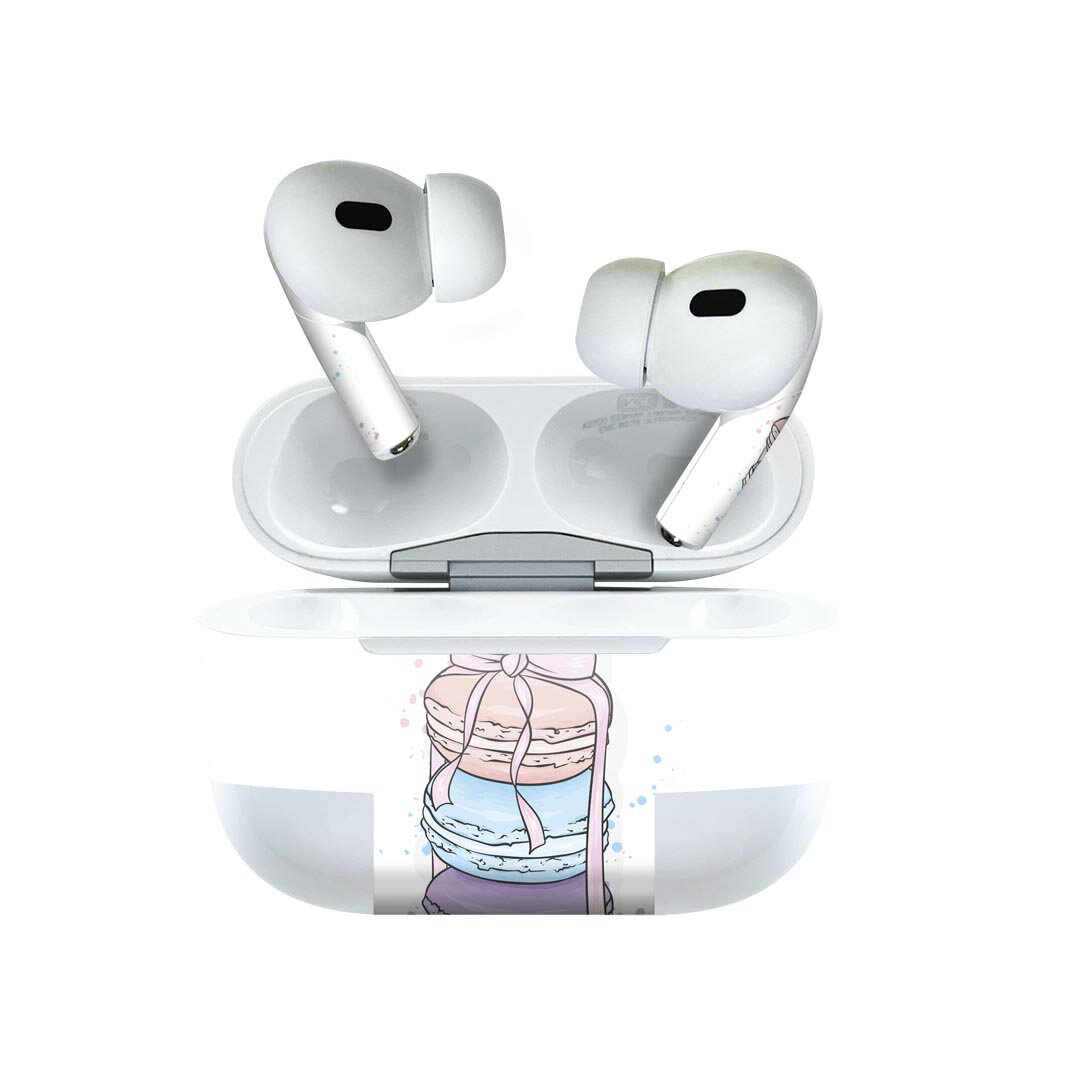 楽天スマコレAir Pods Pro2 / Pro1 専用 デザインスキンシール airpods エアポッド apple アップル AirPods Pro 第1世代 airpodsPro 第2世代 対応 イヤホン カバー デコレーション アクセサリー デコシール 015672 1 マカロン お菓子 食べ物 リボン パステル