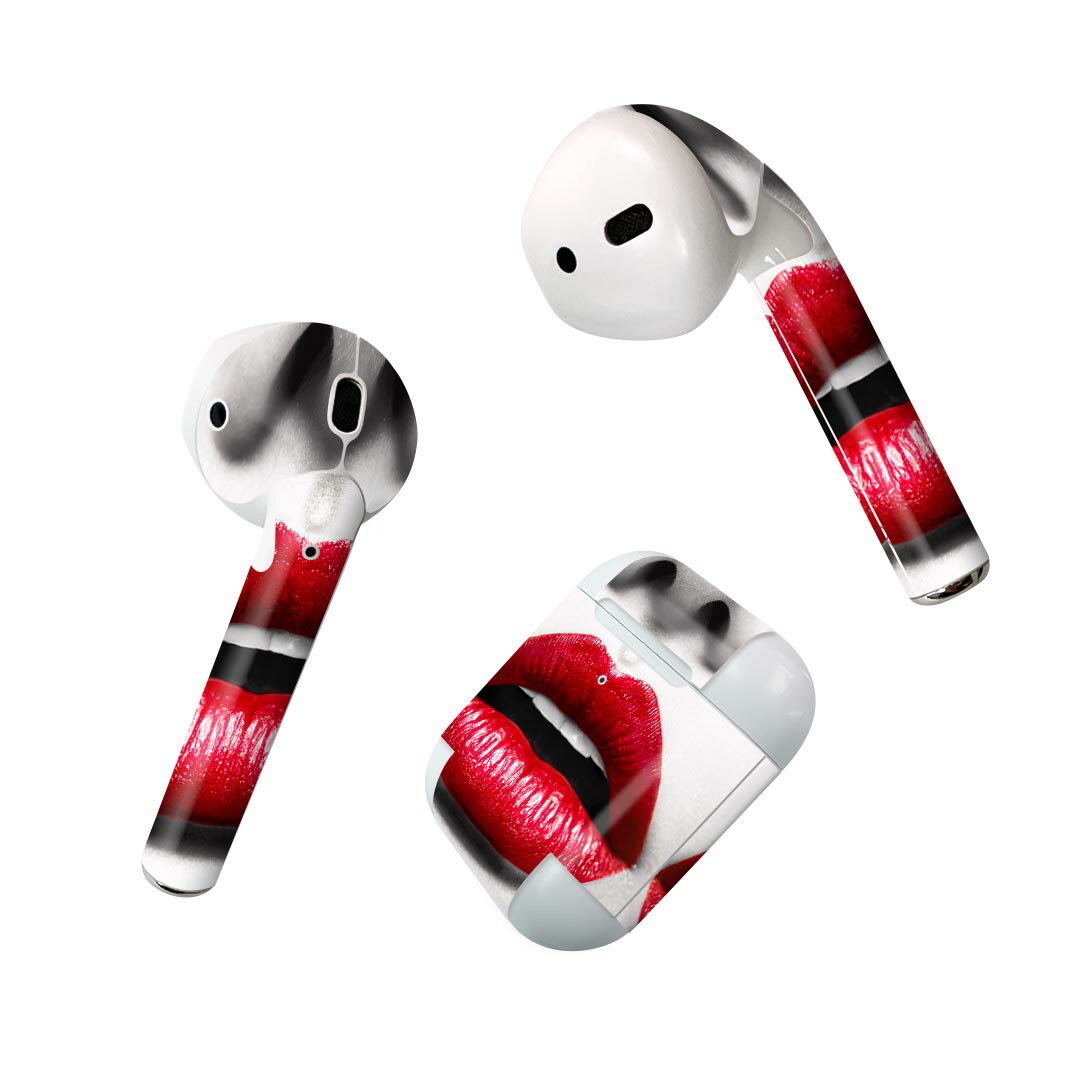 Air Pods 専用 デザインスキンシール airpods エアポッド apple アップル AirPods 第一世代（2016）airpods2 第二世代（2019）対応 イヤホン カバー デコレーション アクセサリー デコシール 003525 クール メイク　写真　赤