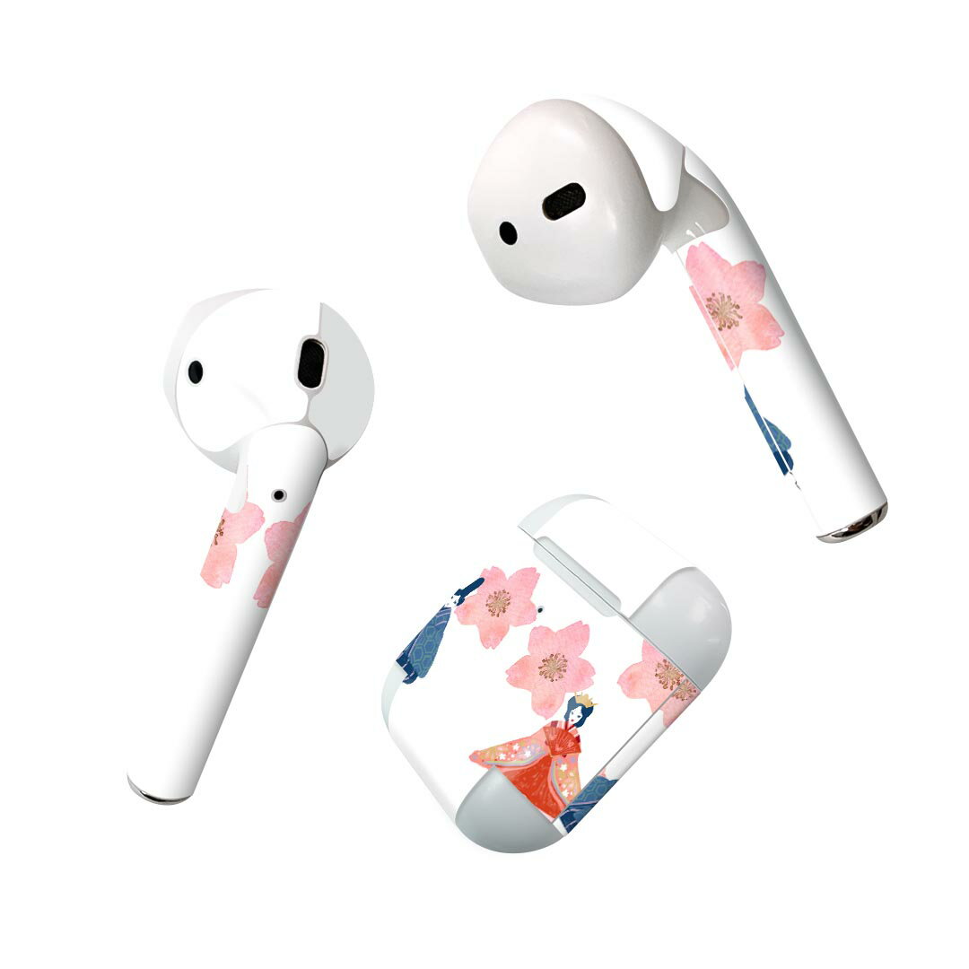 Air Pods 専用 デザインスキンシール airpods エアポッド apple アップル AirPods 第一世代（2016）airpods2 第二世代（2019）対応 イヤホン カバー デコレーション アクセサリー デコシール 020658 マスクデザイン ひな祭り 梅