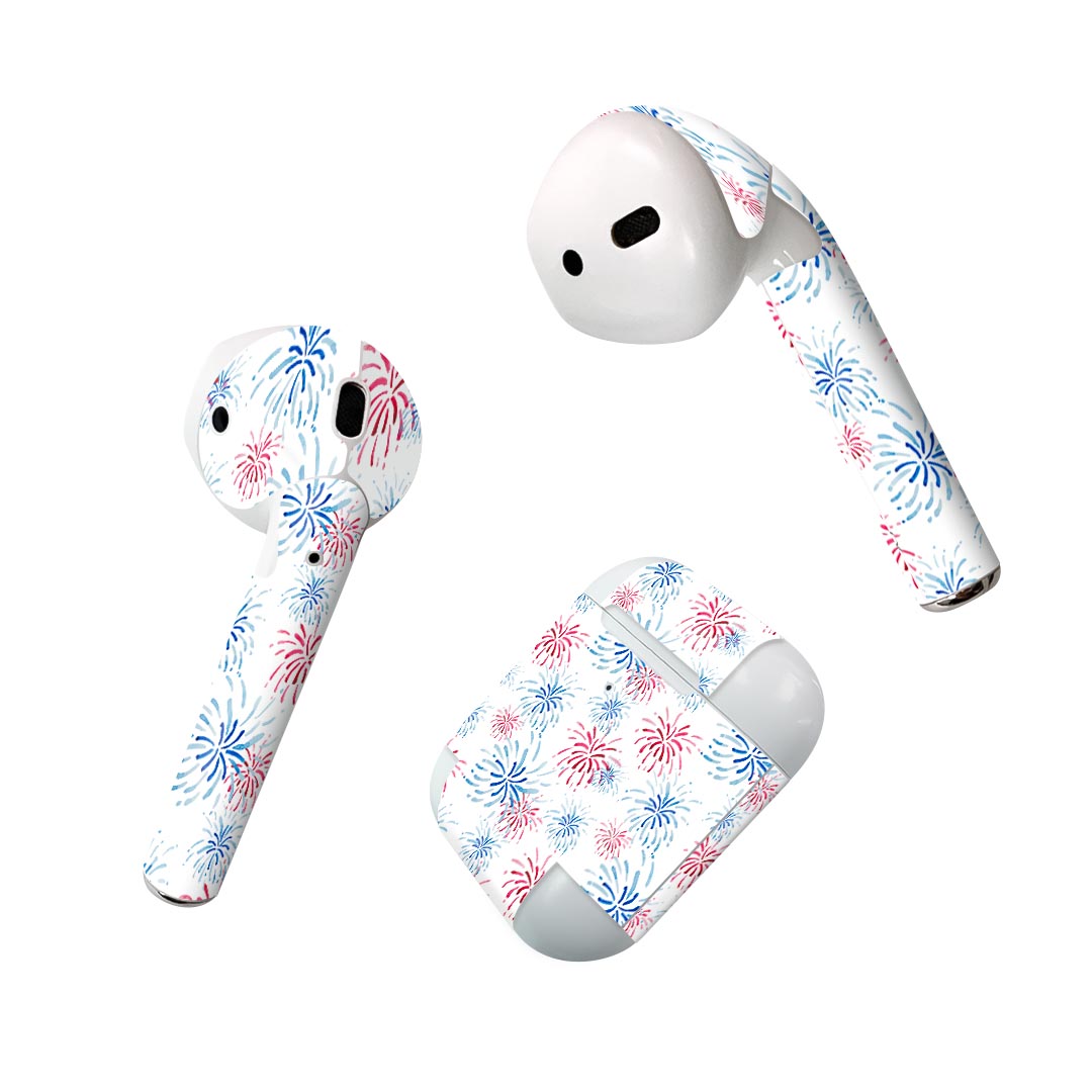 楽天スマコレAir Pods 専用 デザインスキンシール airpods エアポッド apple アップル AirPods 第一世代（2016）airpods2 第二世代（2019）対応 イヤホン カバー デコレーション アクセサリー デコシール 020802 マスクデザイン 夏 花火