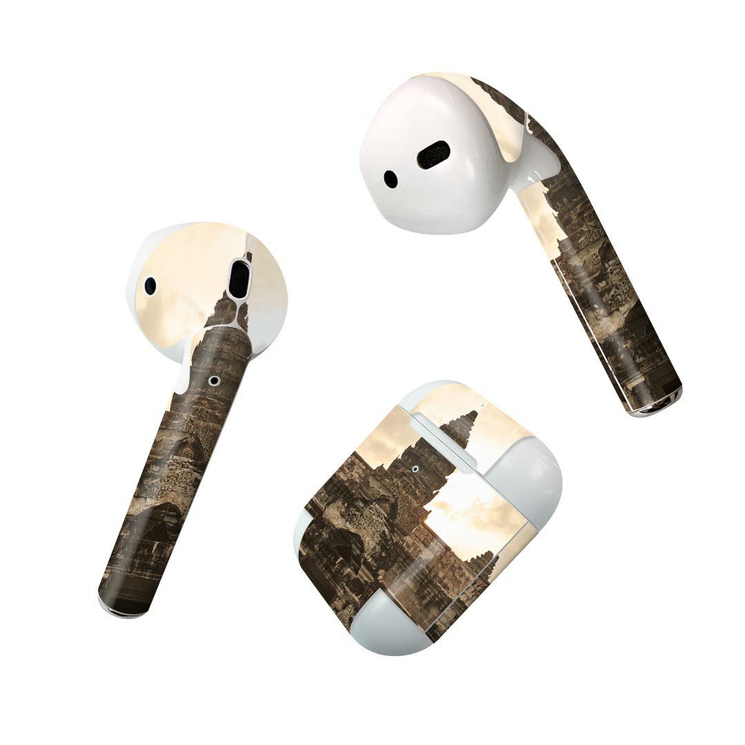 Air Pods 専用 デザインスキンシール airpods エアポッド apple アップル AirPods 第一世代（2016）airpods2 第二世代（2019）対応 イヤホン カバー デコレーション アクセサリー デコシール 023062 建造物　写真　セピア