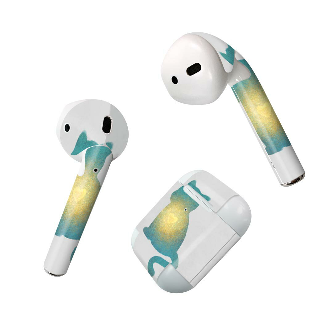 Air Pods 専用 デザインスキンシール airpods エアポッド apple アップル AirPods 第一世代（2016）airpods2 第二世代（2019）対応 イヤホン カバー デコレーション アクセサリー デコシール 023092 猫　ねこ　動物　イラスト