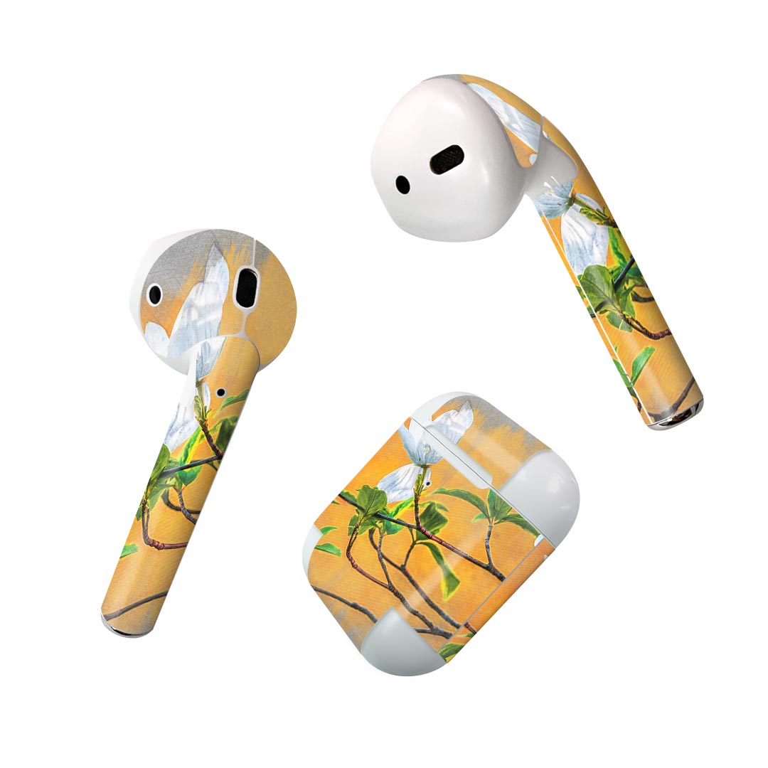 Air Pods 専用 デザインスキンシール airpods エアポッド apple アップル AirPods 第一世代(2016)airpods2 第二世代(2019)対応 イヤホン カバー デコレーション アクセサリー デコシール 023359 花 フラワー 絵画