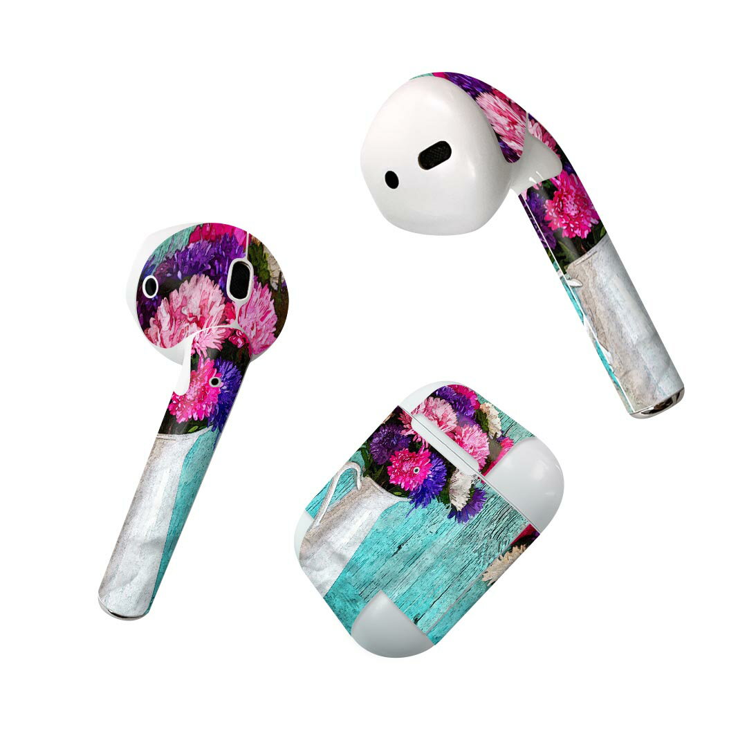 Air Pods 専用 デザインスキンシール airpods エアポッド apple アップル AirPods 第一世代（2016）airpods2 第二世代（2019）対応 イヤホン カバー デコレーション アクセサリー デコシール 023367 花　フラワー　絵画