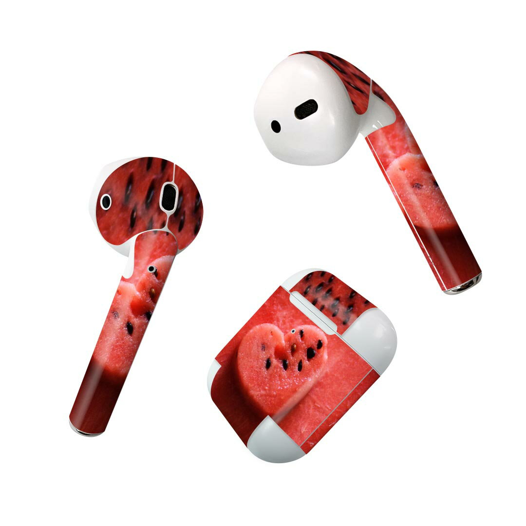 Air Pods 専用 デザインスキンシール airpods エアポッド apple アップル AirPods 第一世代（2016）airpods2 第二世代（2019）対応 イヤホン カバー デコレーション アクセサリー デコシール 023429 ハート　スイカ　フルーツ　果物