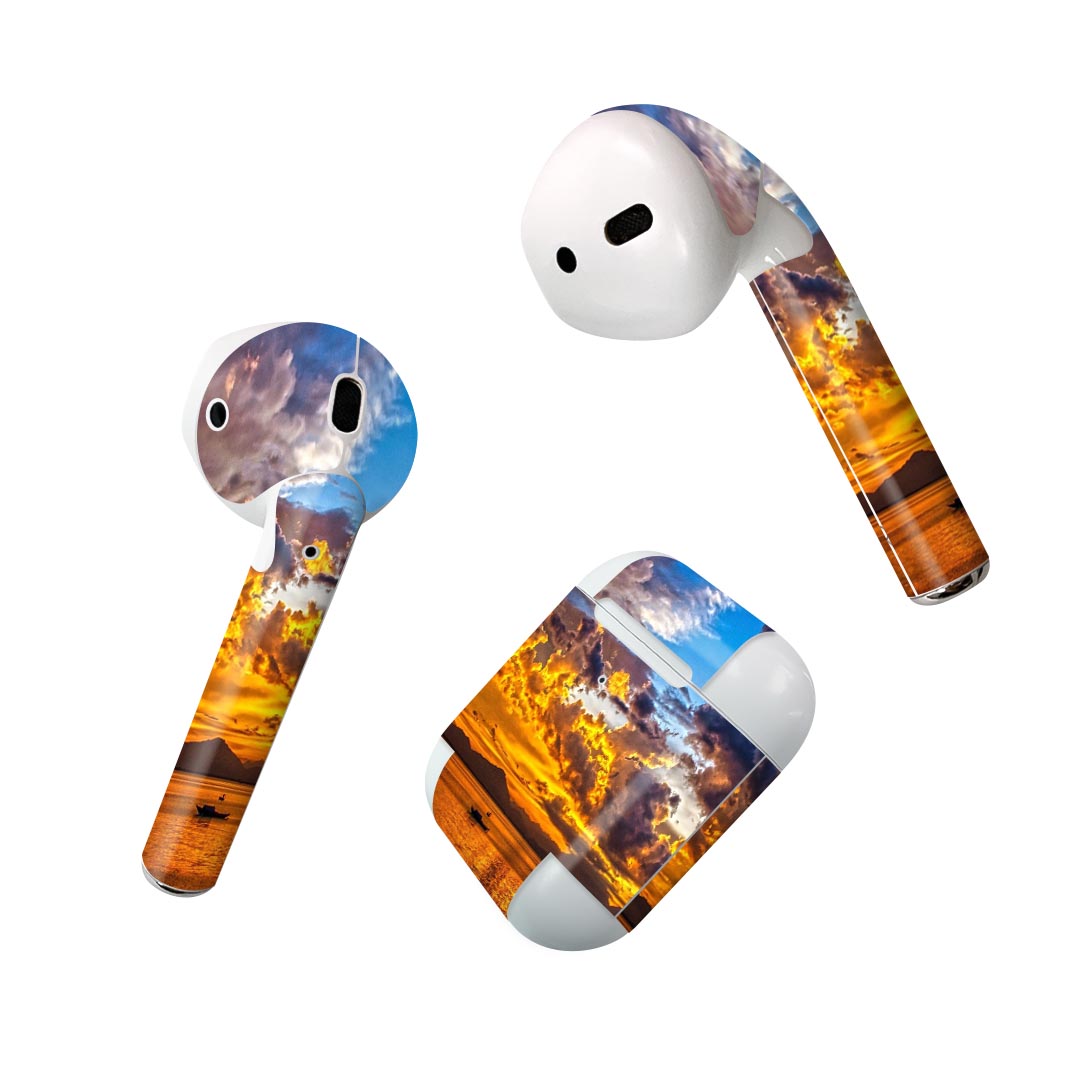 Air Pods 専用 デザインスキンシール airpods エアポッド apple アップル AirPods 第一世代（2016）airpods2 第二世代（2019）対応 イヤホン カバー デコレーション アクセサリー デコシール 023765 夕日　写真　景色