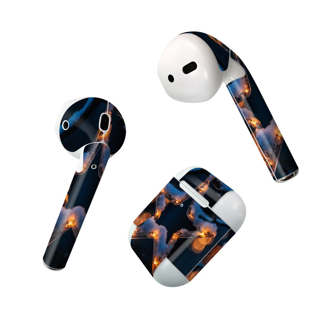 Air Pods 専用 デザインスキンシール airpods エアポッド apple アップル AirPods 第一世代（2016）airpods2 第二世代（2019）対応 イヤホン カバー デコレーション アクセサリー デコシール 023831 クリスマス　星