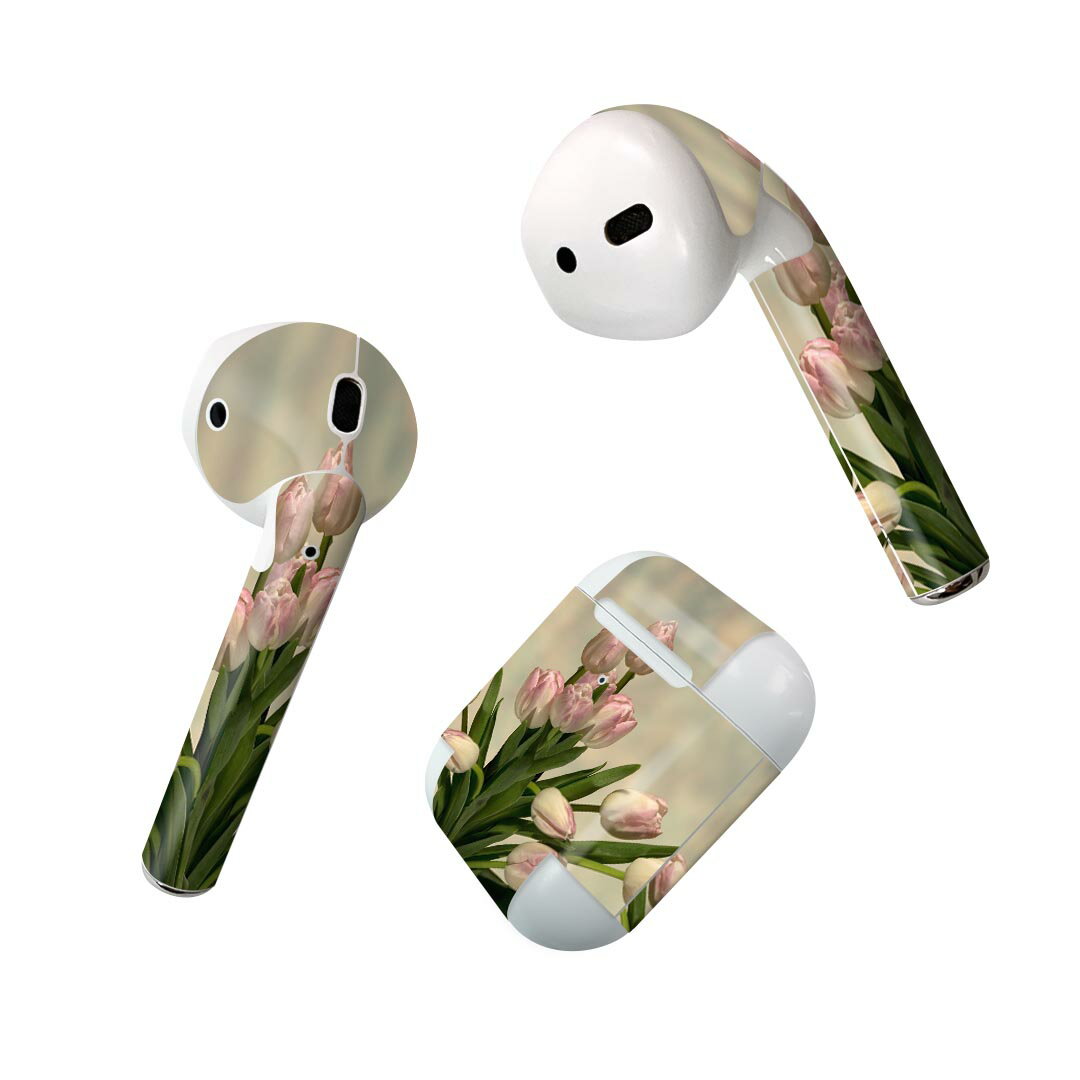 Air Pods 専用 デザインスキンシール airpods エアポッド apple アップル AirPods 第一世代（2016）airpods2 第二世代（2019）対応 イヤホン カバー デコレーション アクセサリー デコシール 023912 花　フラワー　チューリップ