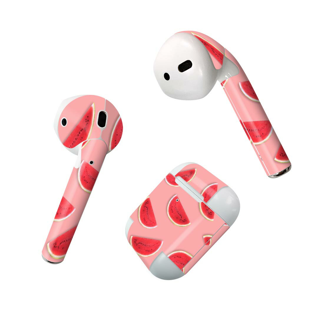 Air Pods 専用 デザインスキンシール airpods エアポッド apple アップル AirPods 第一世代（2016）airpods2 第二世代（2019）対応 イヤホン カバー デコレーション アクセサリー デコシール 023955 スイカ　果物　フルーツ