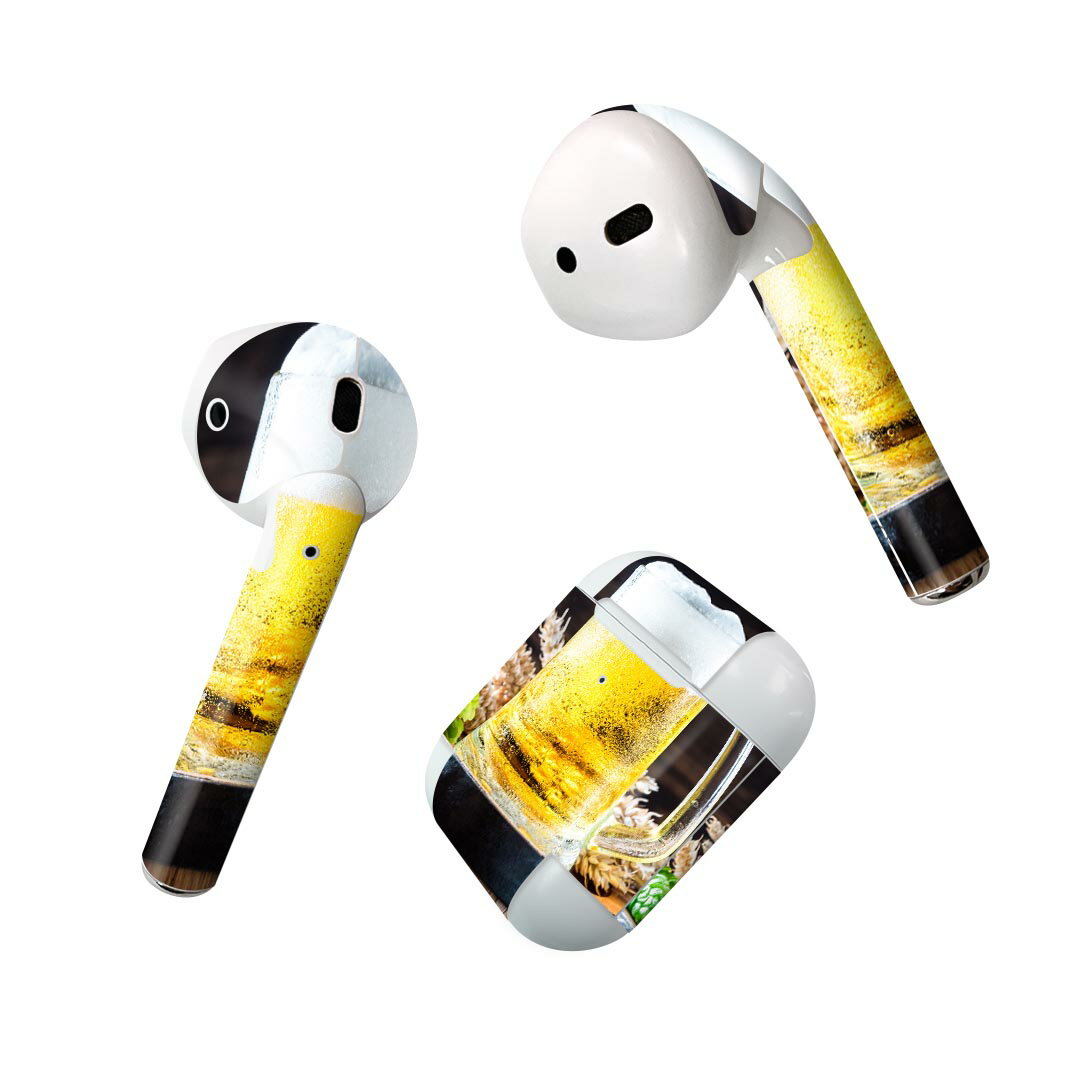 楽天スマコレAir Pods 専用 デザインスキンシール airpods エアポッド apple アップル AirPods 第一世代（2016）airpods2 第二世代（2019）対応 イヤホン カバー デコレーション アクセサリー デコシール 025614 生ビール　写真　お酒