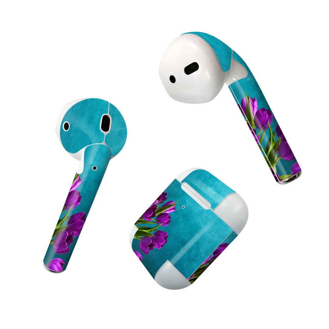 Air Pods 専用 デザインスキンシール airpods エアポッド apple アップル AirPods 第一世代(2016)airpods2 第二世代(2019)対応 イヤホン カバー デコレーション アクセサリー デコシール 025717 花 チューリップ