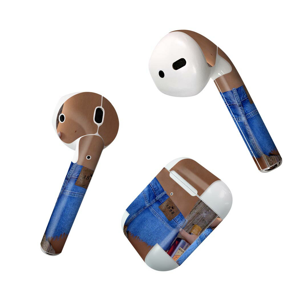 Air Pods 専用 デザインスキンシール airpods エアポッド apple アップル AirPods 第一世代（2016）airpods2 第二世代（2019）対応 イヤホン カバー デコレーション アクセサリー デコシール 025758 女性　ジーンズ　デニム