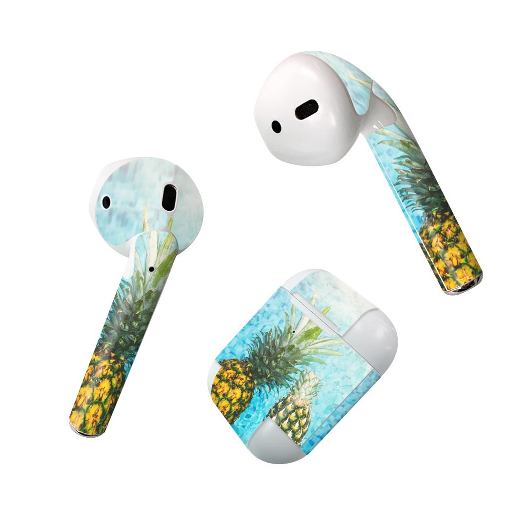 Air Pods 専用 デザインスキンシール airpods エアポッド apple アップル AirPods 第一世代(2016)airpods2 第二世代(2019)対応 イヤホン カバー デコレーション アクセサリー デコシール 025953 海 パイナップル トロピカル プール 夏