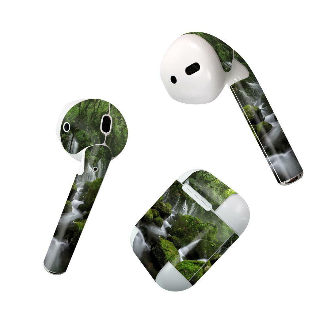 Air Pods 専用 デザインスキンシール airpods エアポッド apple アップル AirPods 第一世代(2016)airpods2 第二世代(2019)対応 イヤホン カバー デコレーション アクセサリー デコシール 025978 森林 川 自然 緑