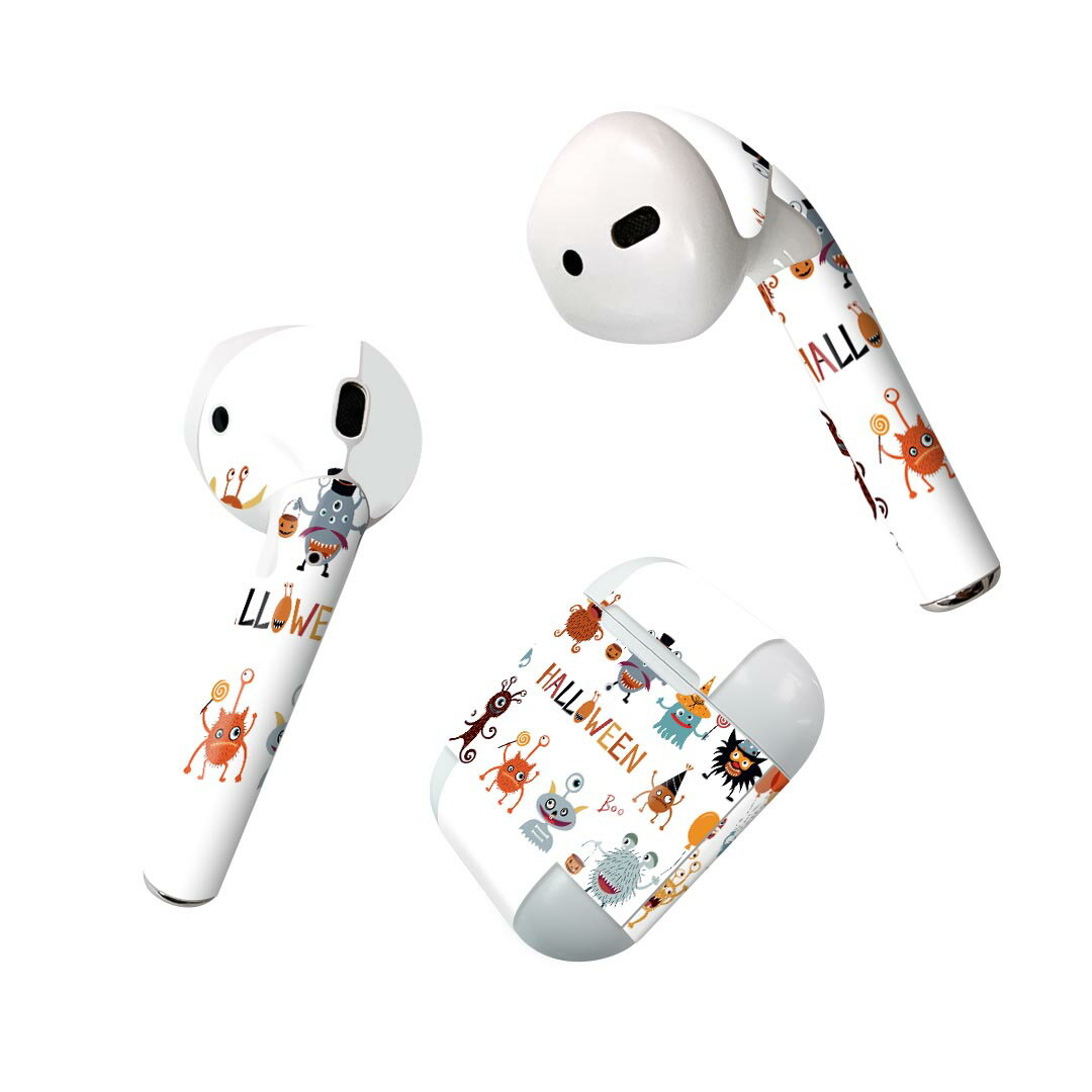 Air Pods 専用 デザインスキンシール airpods エアポッド apple アップル AirPods 第一世代（2016）airpods2 第二世代（2019）対応 イヤホン カバー デコレーション アクセサリー デコシール 026116 ハロウィン おばけ カラフル　Halloween
