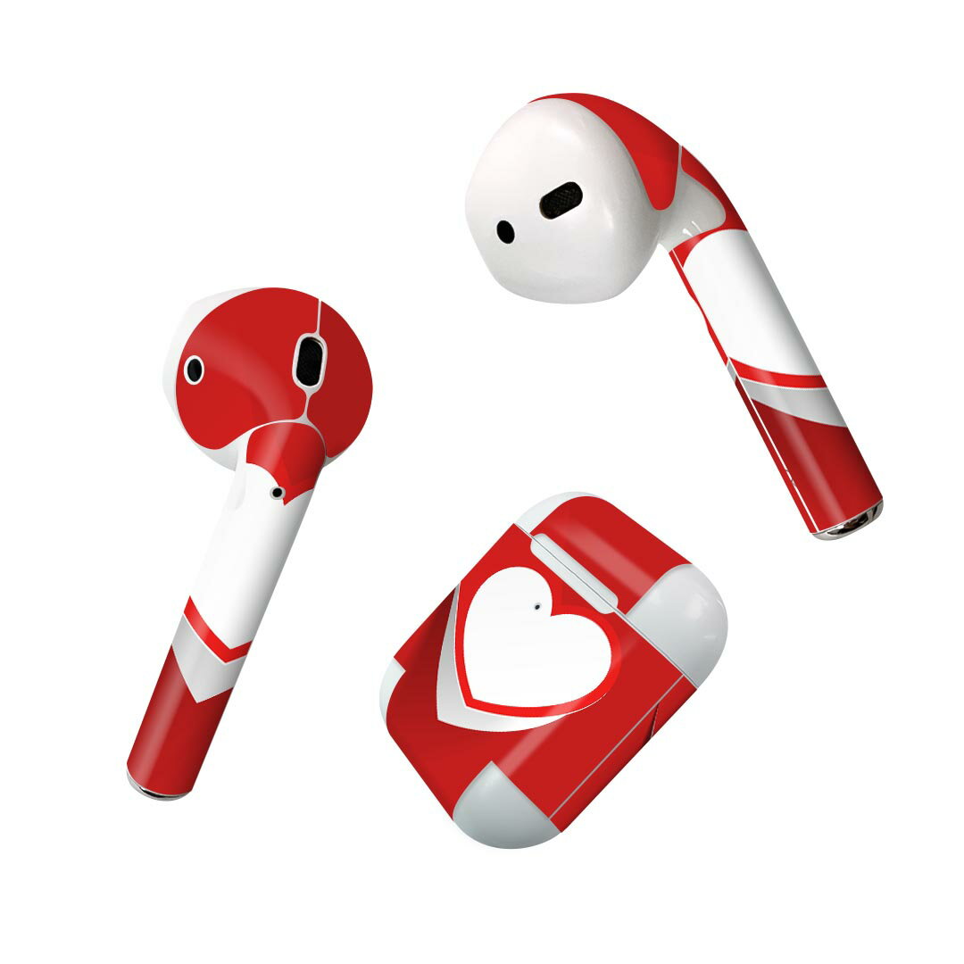Air Pods 専用 デザインスキンシール airpods エアポッド apple アップル AirPods 第一世代（2016）airpods2 第二世代（2019）対応 イヤホン カバー デコレーション アクセサリー デコシール 004549 ハート　シンプル　赤