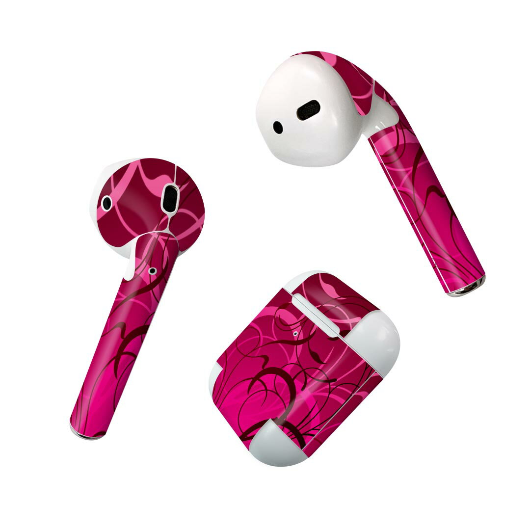 Air Pods 専用 デザインスキンシール airpods エアポッド apple アップル AirPods 第一世代（2016）airpods2 第二世代（2019）対応 イヤホン カバー デコレーション アクセサリー デコシール 007795 植物　ピンク　紫　パープル