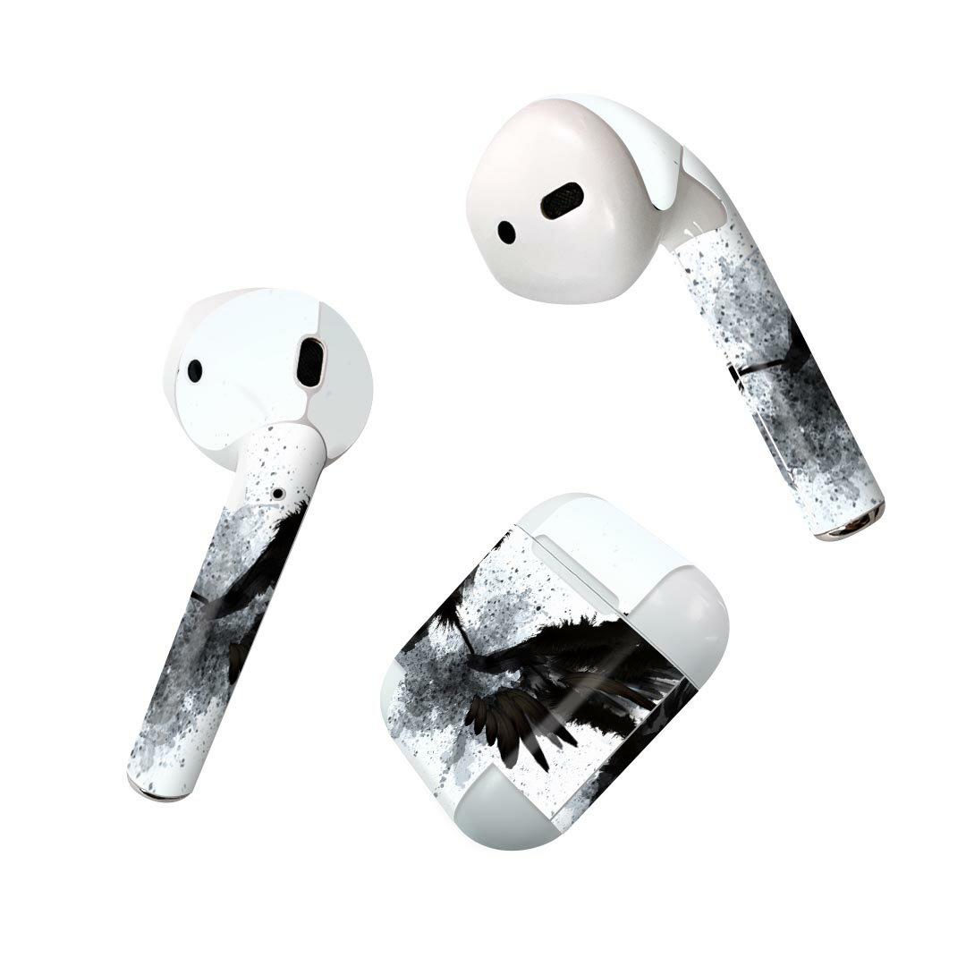 Air Pods 専用 デザインスキンシール airpods エアポッド apple アップル AirPods 第一世代（2016）airpods2 第二世代（2019）対応 イヤホン カバー デコレーション アクセサリー デコシール 007919 インク　ペンキ　黒　ブラック　羽根