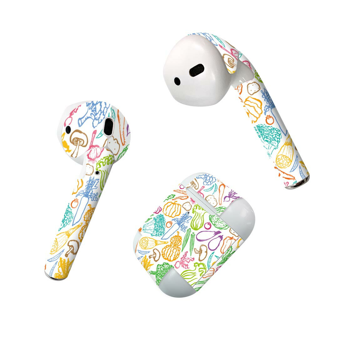 楽天スマコレAir Pods 専用 デザインスキンシール airpods エアポッド apple アップル AirPods 第一世代（2016）airpods2 第二世代（2019）対応 イヤホン カバー デコレーション アクセサリー デコシール 008423 野菜　カラフル　模様