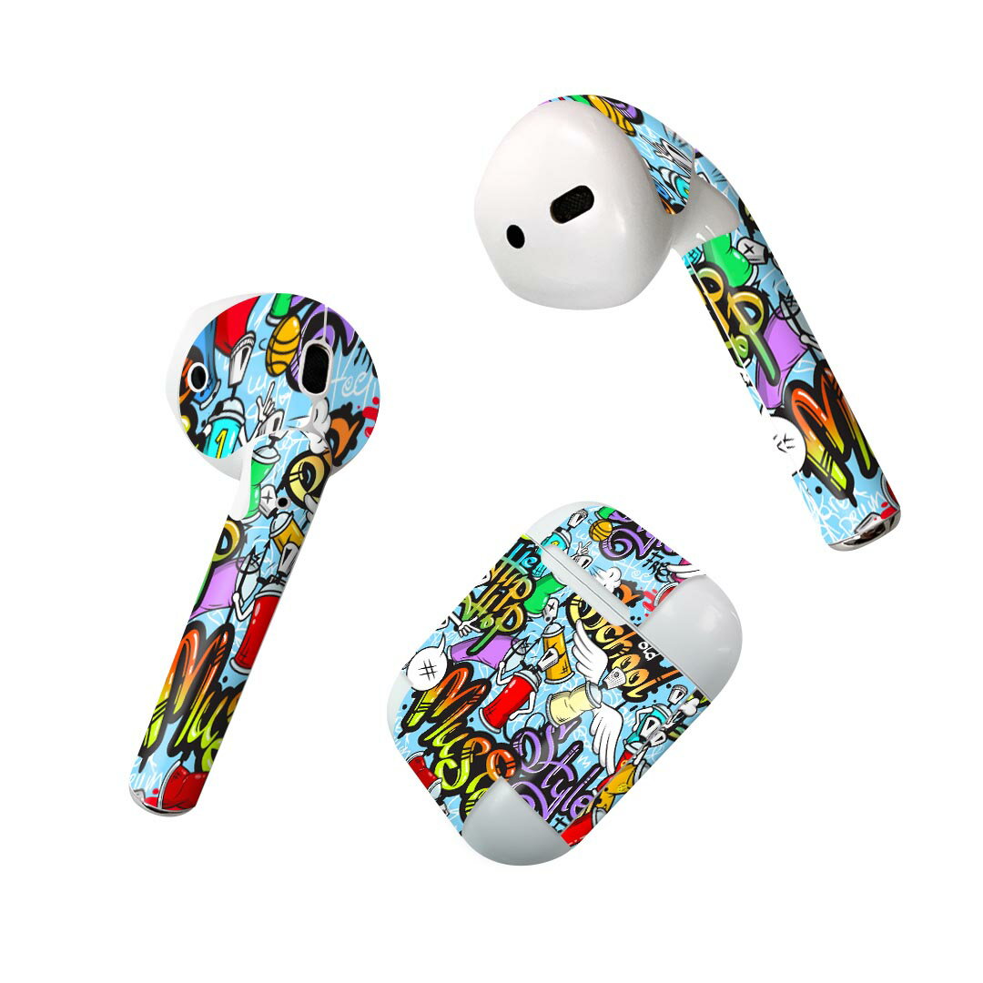 Air Pods 専用 デザインスキンシール airpods エアポッド apple アップル AirPods 第一世代（2016）airpods2 第二世代（2019）対応 イヤホン カバー デコレーション アクセサリー デコシール 008487 カラフル　ペンキ　インク　パンク