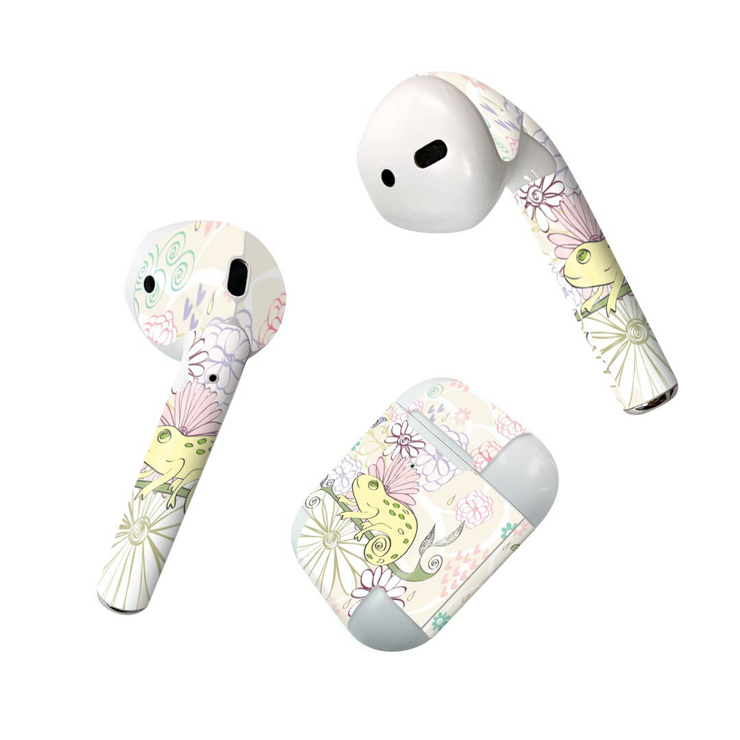 Air Pods 専用 デザインスキンシール airpods エアポッド apple アップル AirPods 第一世代（2016）airpods2 第二世代（2019）対応 イヤホン カバー デコレーション アクセサリー デコシール 008895 花　　ピンク　カメレオン