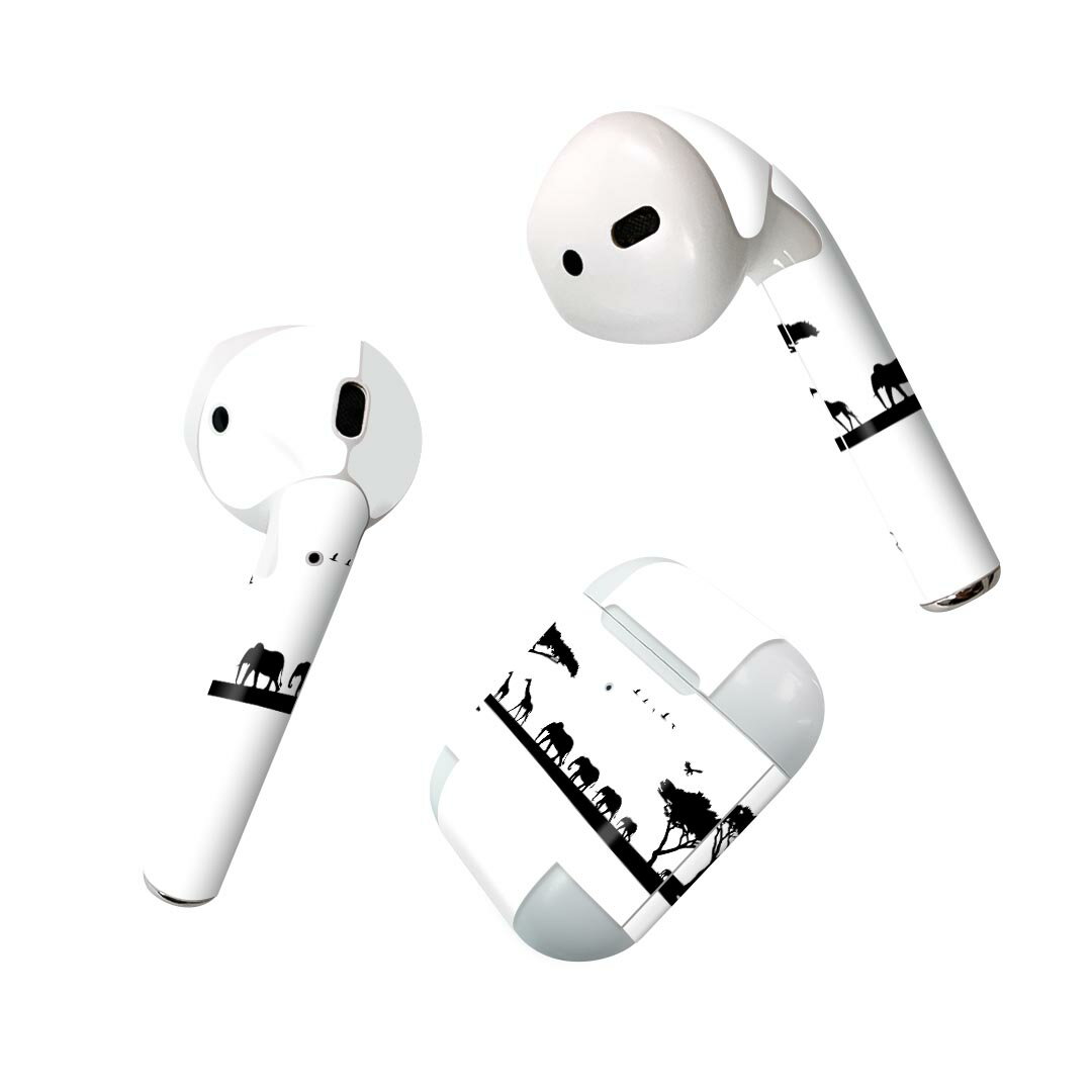 Air Pods 専用 デザインスキンシール airpods エアポッド apple アップル AirPods 第一世代(2016)airpods2 第二世代(2019)対応 イヤホン カバー デコレーション アクセサリー デコシール 009754 動物 サファリ モノクロ