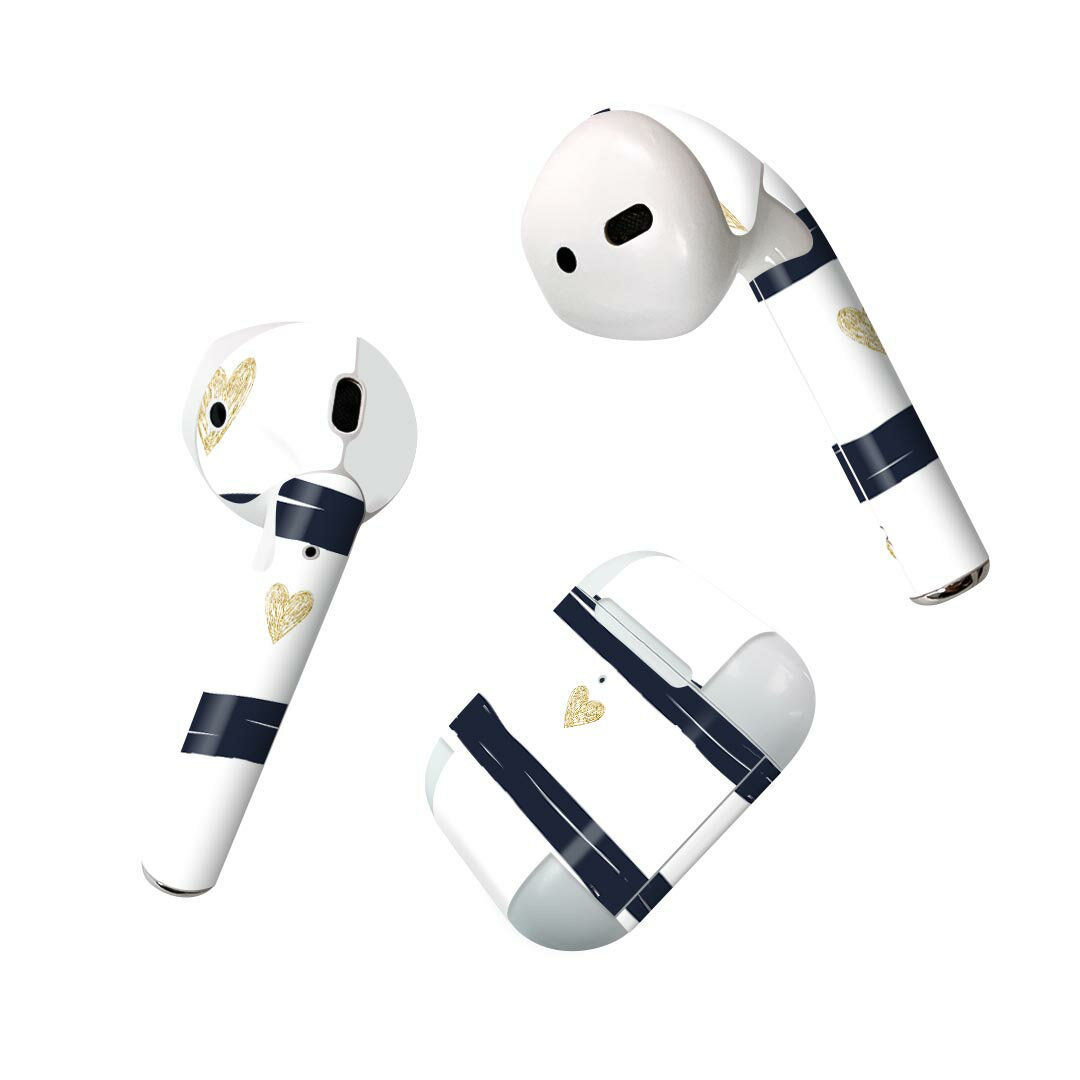 Air Pods 専用 デザインスキンシール airpods エアポッド apple アップル AirPods 第一世代(2016)airpods2 第二世代(2019)対応 イヤホン カバー デコレーション アクセサリー デコシール 010571 ハート ボーダー 白