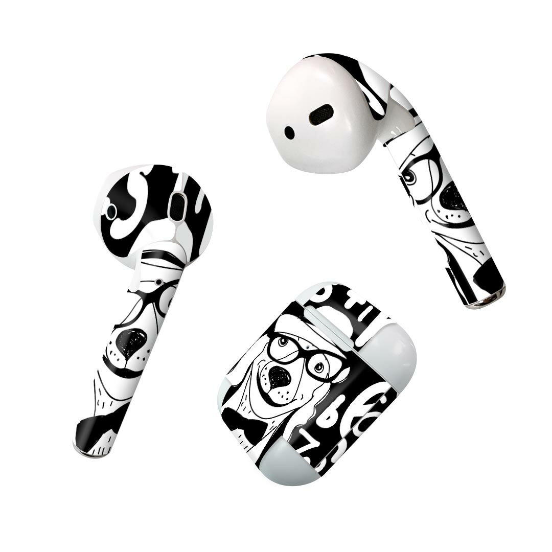 Air Pods 専用 デザインスキンシール airpods エアポッド apple アップル AirPods 第一世代（2016）airpods2 第二世代（2019）対応 イヤホン カバー デコレーション アクセサリー デコシール 010945 犬　英語　めがね