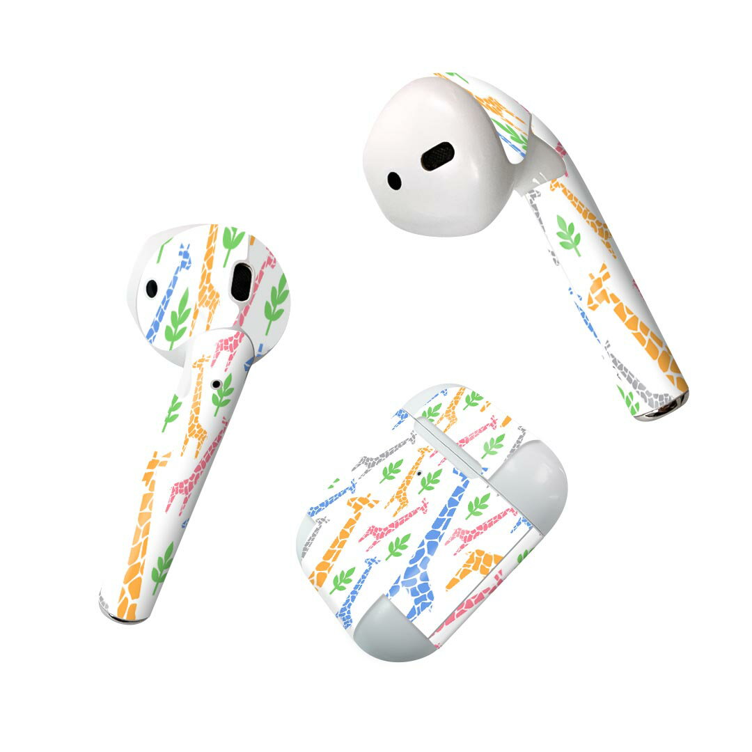 Air Pods 専用 デザインスキンシール airpods エアポッド apple アップル AirPods 第一世代（2016）airpods2 第二世代（2019）対応 イヤホン カバー デコレーション アクセサリー デコシール 011979 キリン　カラフル　白