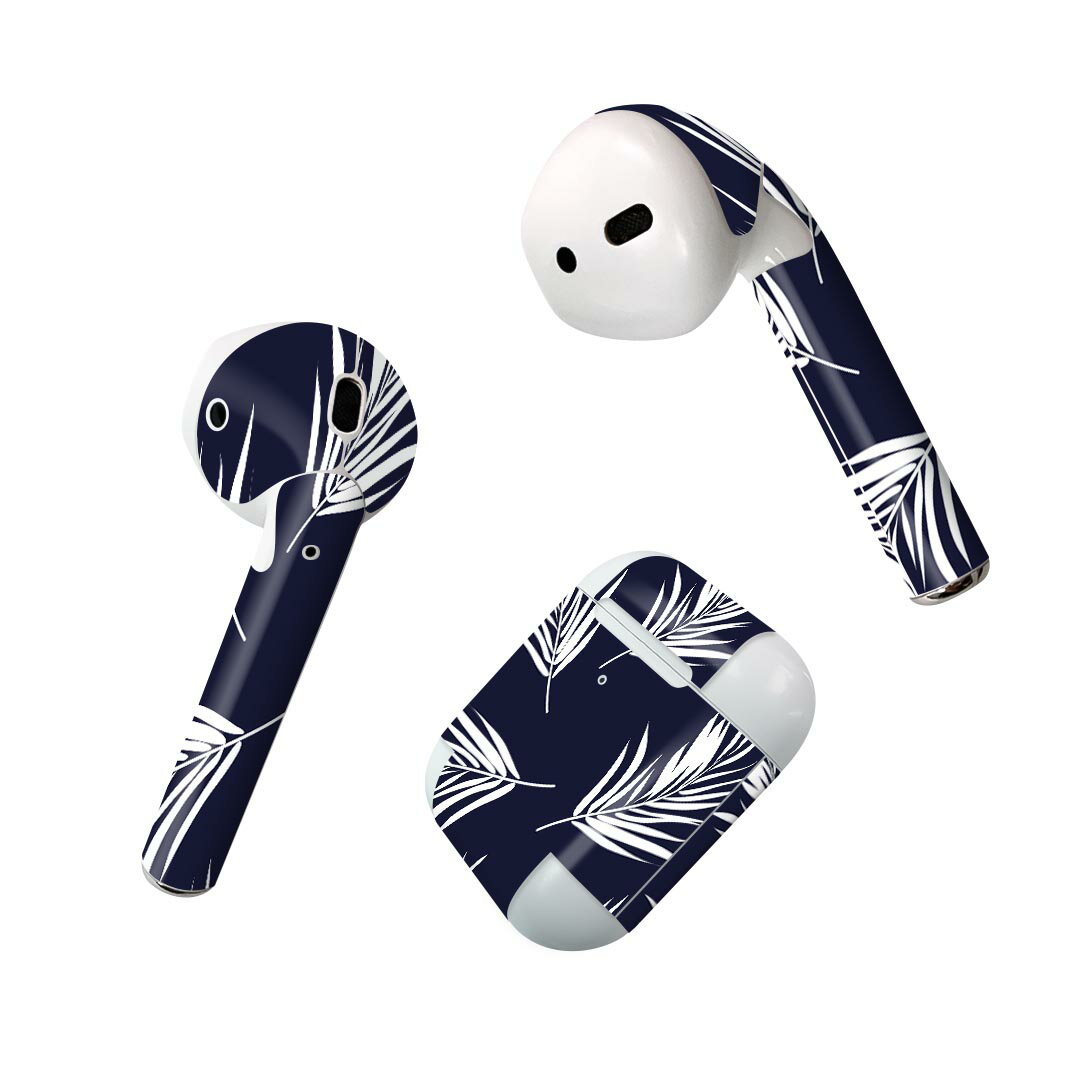 Air Pods 専用 デザインスキンシール airpods エアポッド apple アップル AirPods 第一世代（2016）airpods2 第二世代（2019）対応 イヤホン カバー デコレーション アクセサリー デコシール 012069 植物　ネイビー　柄
