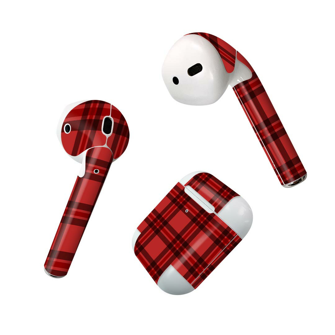 Air Pods 専用 デザインスキンシール airpods エアポッド apple アップル AirPods 第一世代（2016）airpods2 第二世代（2019）対応 イヤホン カバー デコレーション アクセサリー デコシール 012415 赤　チェック　かわいい