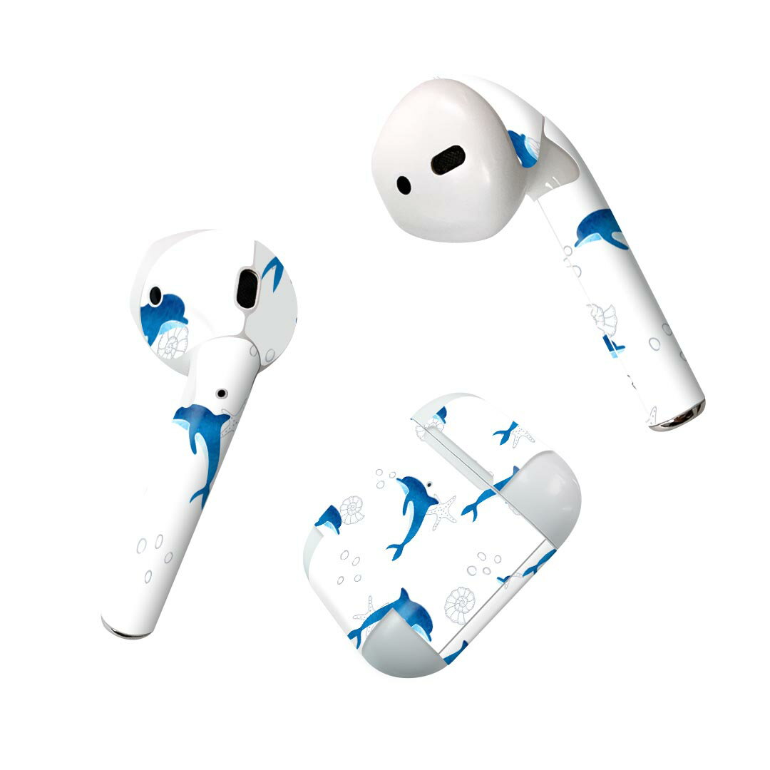 Air Pods 専用 デザインスキンシール airpods エアポッド apple アップル AirPods 第一世代（2016）airpods2 第二世代（2019）対応 イヤホン カバー デコレーション アクセサリー デコシール 013907 イルカ　海　アニマル