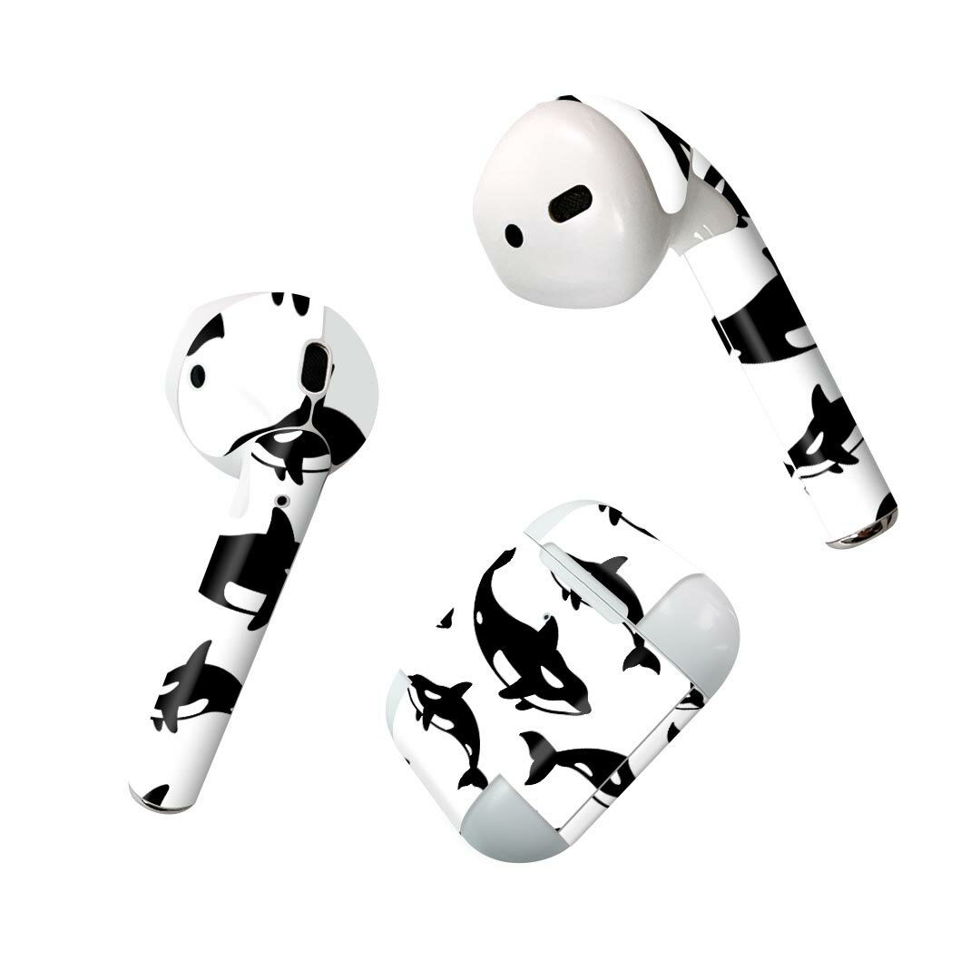 Air Pods 専用 デザインスキンシール airpods エアポッド apple アップル AirPods 第一世代（2016）airpods2 第二世代（2019）対応 イヤホン カバー デコレーション アクセサリー デコシール 016476 いるか　魚　シャチ