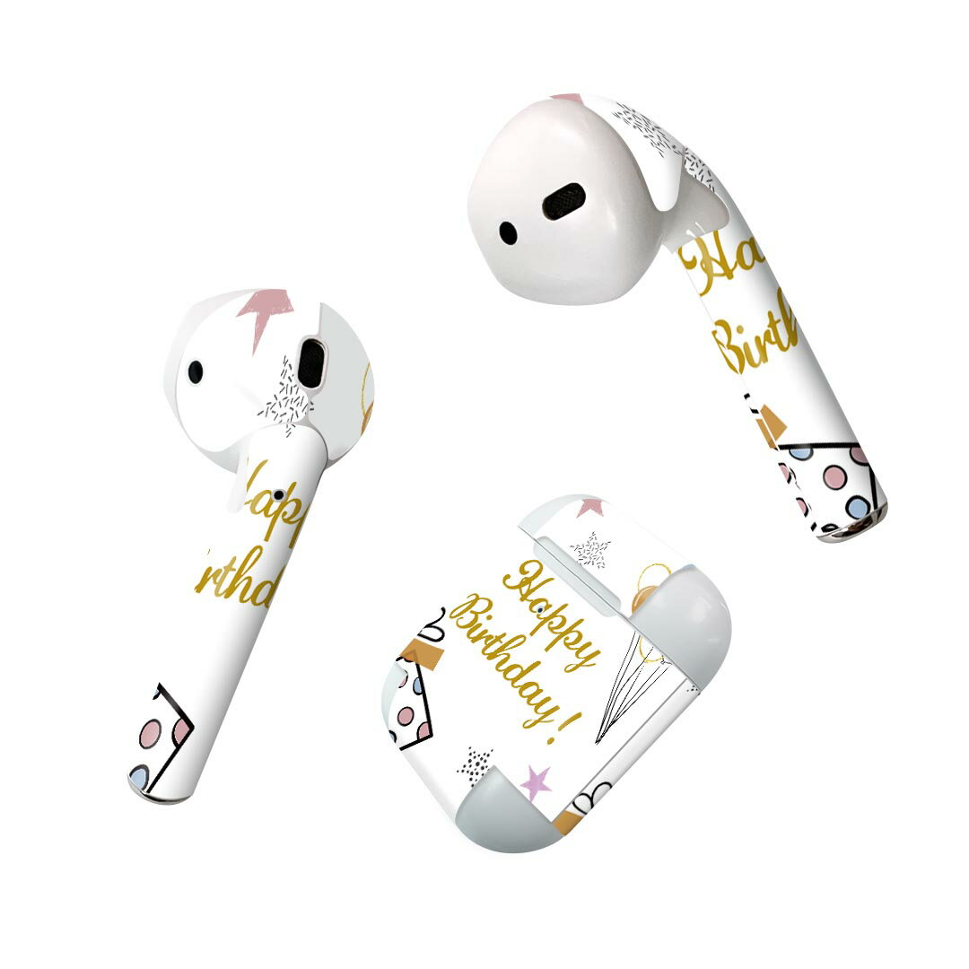 Air Pods 専用 デザインスキンシール airpods エアポッド apple アップル AirPods 第一世代（2016）airpods2 第二世代（2019）対応 イヤホン カバー デコレーション アクセサリー デコシール 017795 Happy Birthday Happy Birthday　風船　星