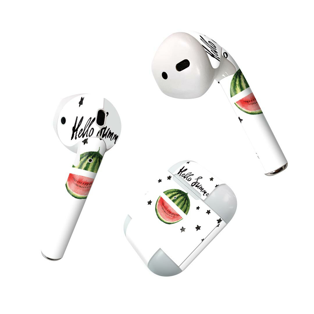 Air Pods 専用 デザインスキンシール airpods エアポッド apple アップル AirPods 第一世代（2016）airpods2 第二世代（2019）対応 イヤホン カバー デコレーション アクセサリー デコシール 017842 夏 スイカ　夏　summer