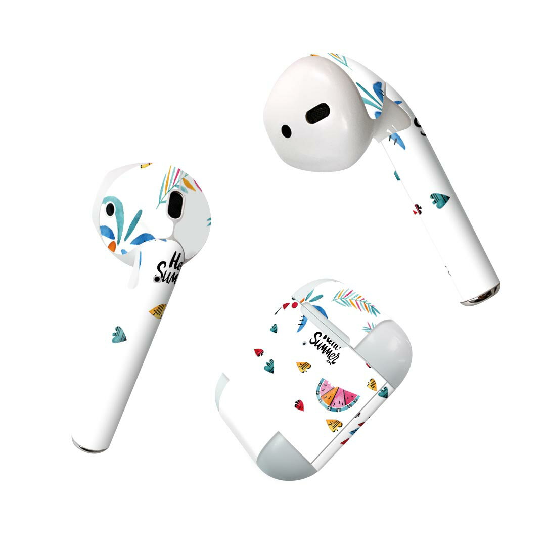 Air Pods 専用 デザインスキンシール airpods エアポッド apple アップル AirPods 第一世代（2016）airpods2 第二世代（2019）対応 イヤホン カバー デコレーション アクセサリー デコシール 017844 夏 ヤシの木　スイカ　summer