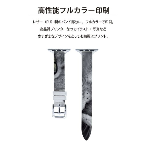 アップルウォッチ 用 バンド Apple Watch 用 取替 レザー ベルト 女性 38mm 40mm 41mm レディース AppleWatch用 全シリーズ対応 初代・Series2・Series3・Series4・Series5・Series6・Series7・SE 対応 007896 写真 猫 ねこ モノクロ